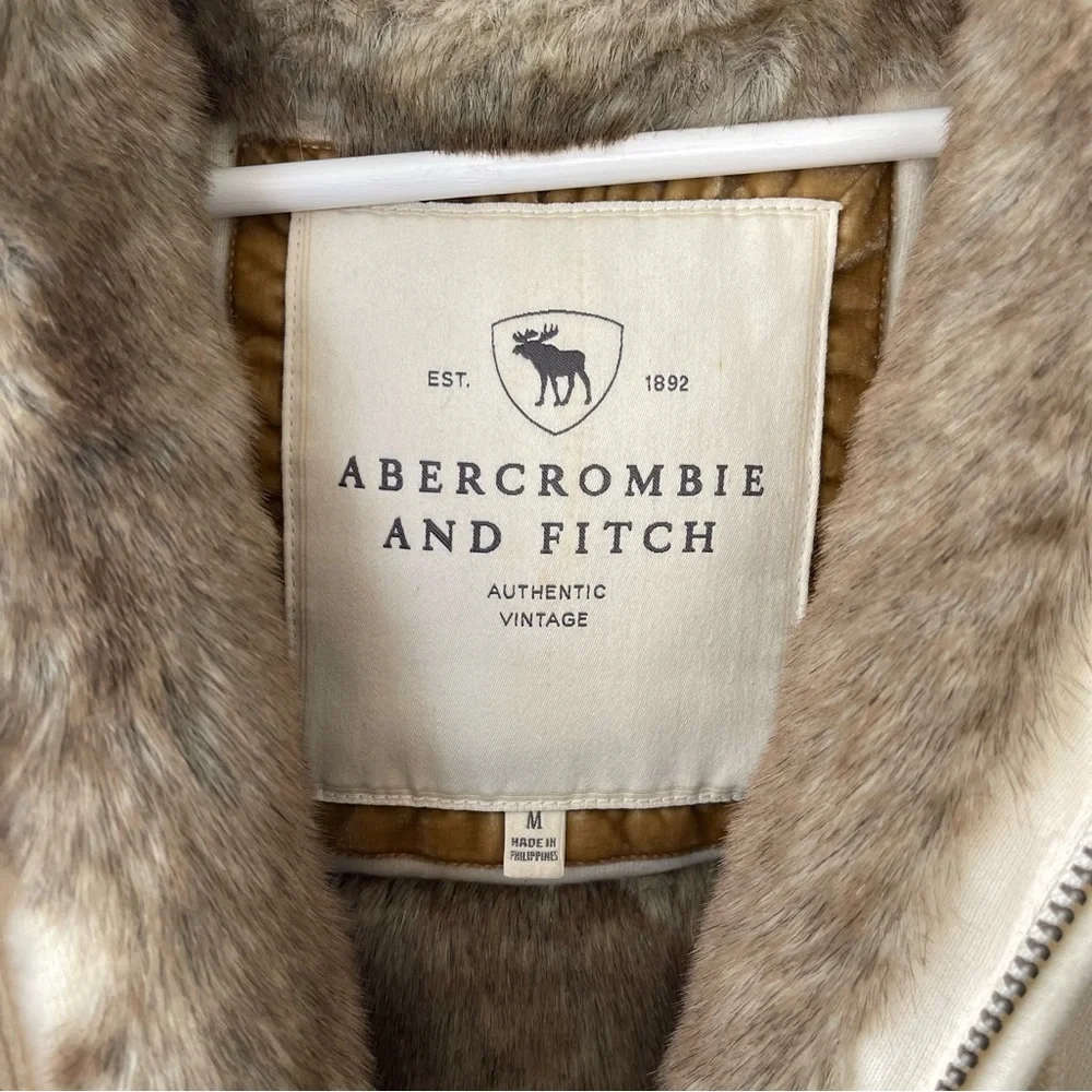 Y2K Abercrombie & Fitch Faux Fur Lined Full Zip Jacket Cream Size Medium RARE - Picture 7 of 10